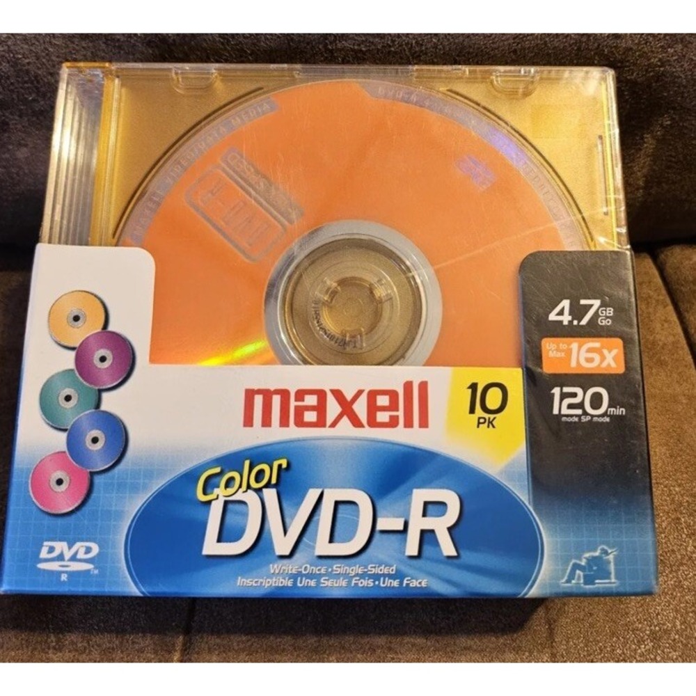 Maxell Color DVD-R 10 Pack w/ Jewel Cases 4.7GB 120Min 16X NEW